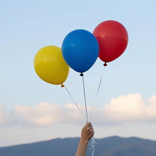 Hands Holding Colorful Helium Balloons
