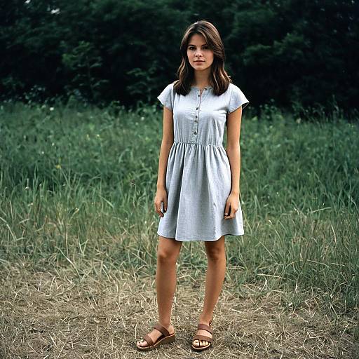 Young Woman in Light Grey Chinos Dress Standing Outdoors