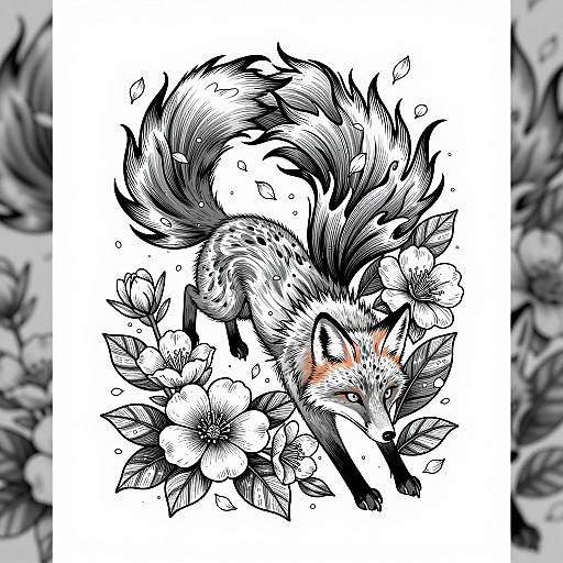 Elegant Fox Surrounded by Floral Motion