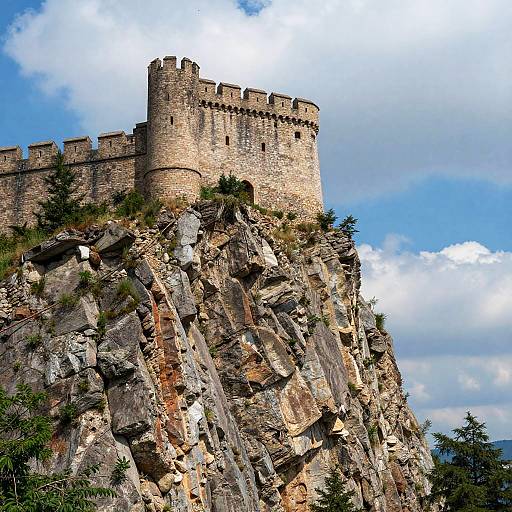 Dramatic Low-Angle Fortress on Cliff