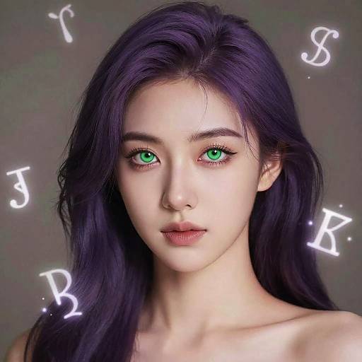 Mystical Purple-Haired Woman Portrait