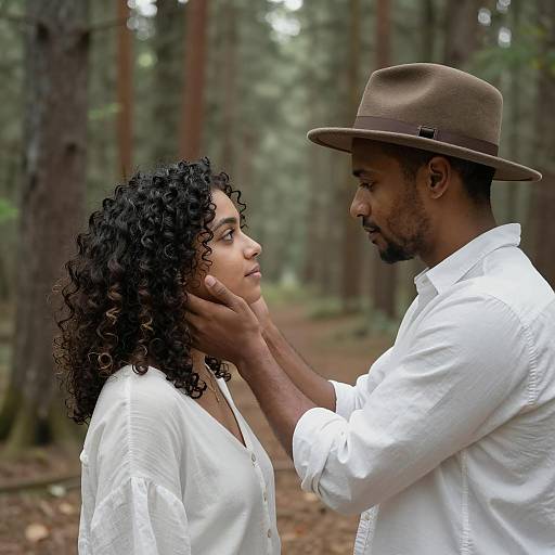 Romantic Forest Encounter Between Lovers