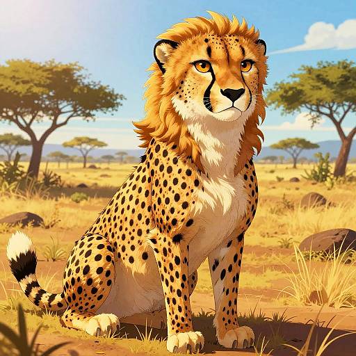 Majestic Cartoon Cheetah in Savanna