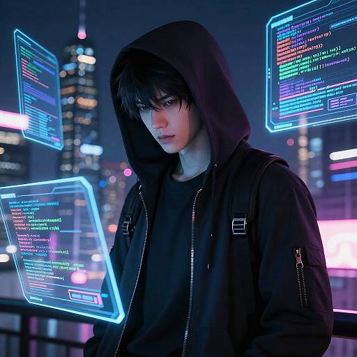 AI Anime Hacker in Neon City