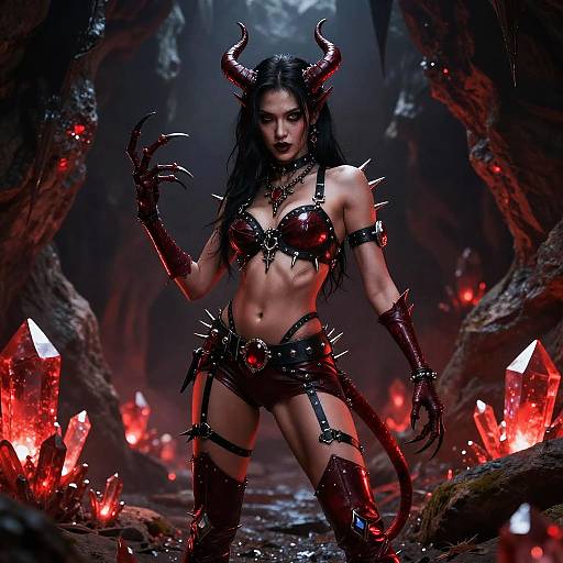 Confident Sexy Demon Woman in Cavern