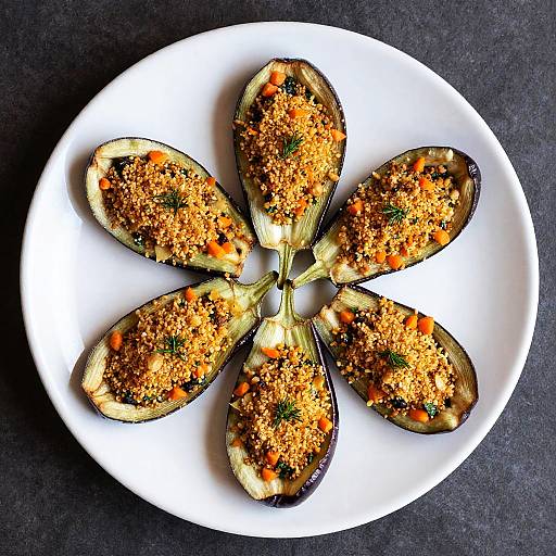 Colorful Baked Stuffed Eggplants Overhead