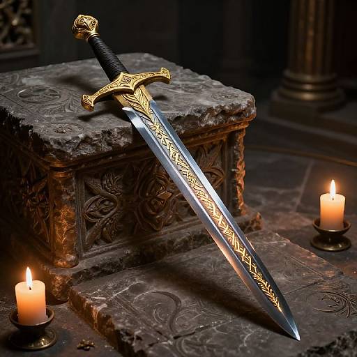 Ornate Longsword on Ancient Altar
