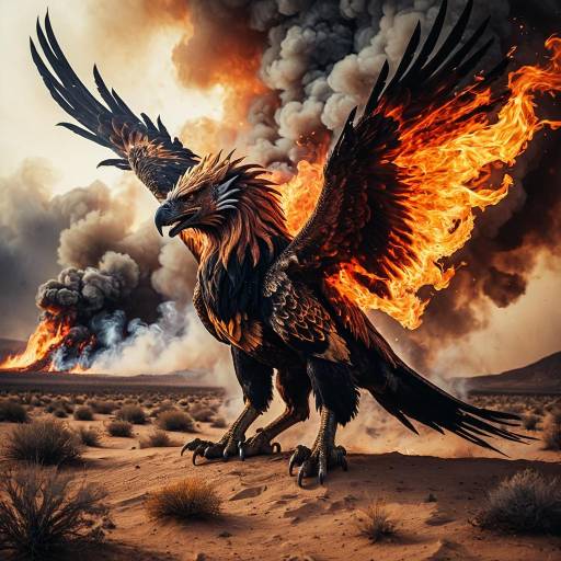 Blazing Griffin in Fiery Desert