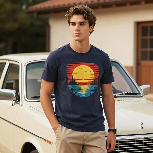 Stylish Young Man with Vintage Car