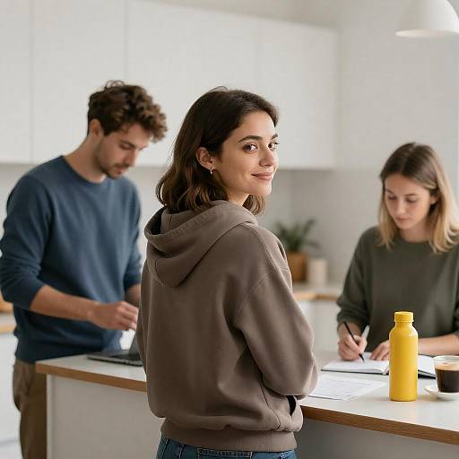 Charming Kitchen Scene with Three People
