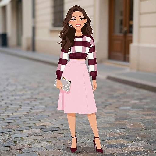 Smiling Woman in Preppy Chic Outfit