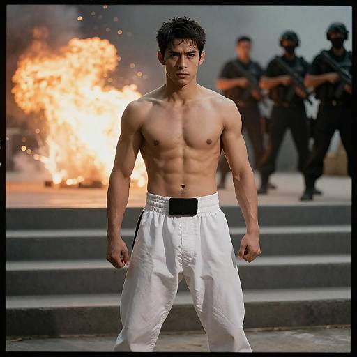Intense Martial Artist in Dramatic Setting