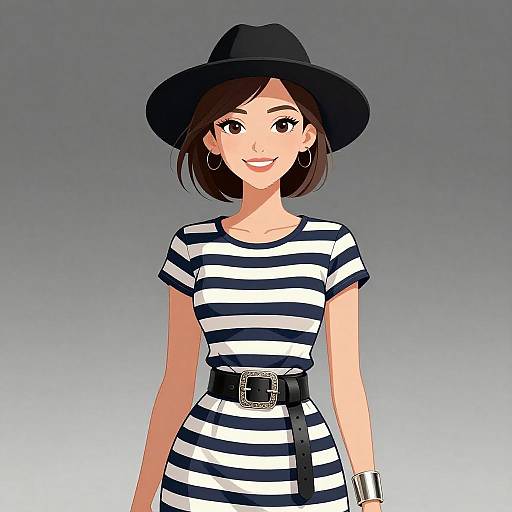 Chic Woman in Striped T-Shirt Dress