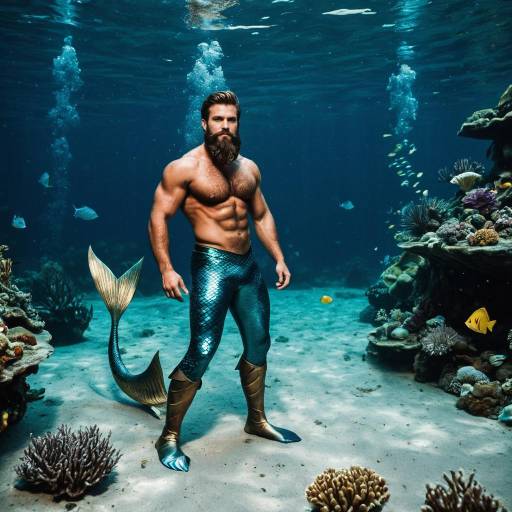 Muscular Merman Underwater with Beard