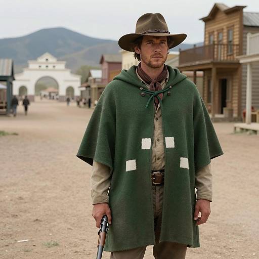 Cowboy in Dusty Western Town Scene