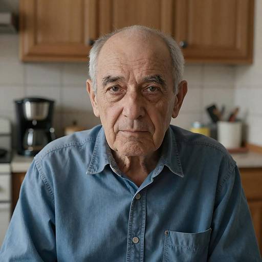 Serious Elderly Man in Cozy Kitchen
