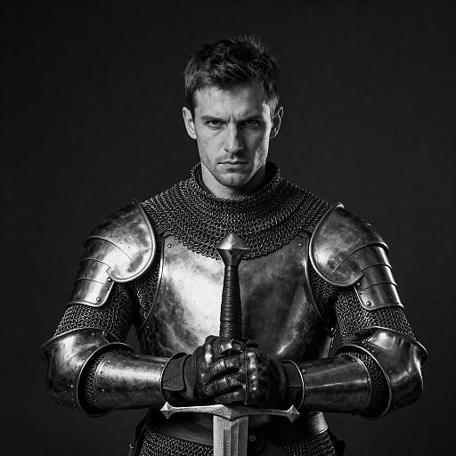 Stoic Medieval Knight in Chainmail Armor