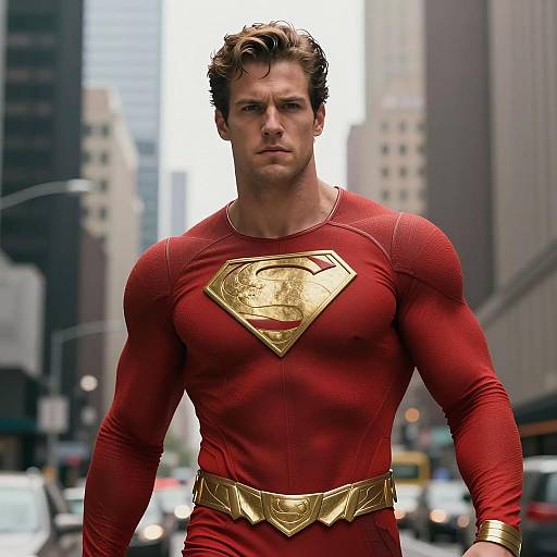 Heroic Muscular Superhero in Urban Scene