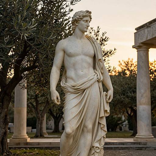 Serene Greek God Statue at Sunset