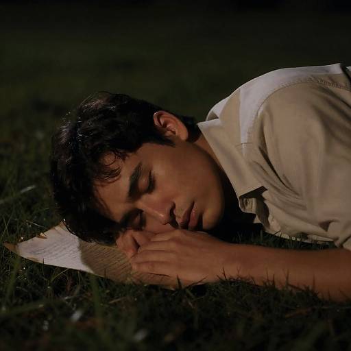 Distressed Man at Night in Grass