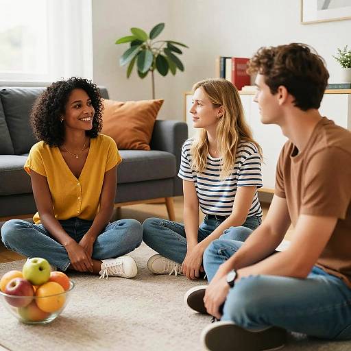 Three Friends on Living Room Carpet