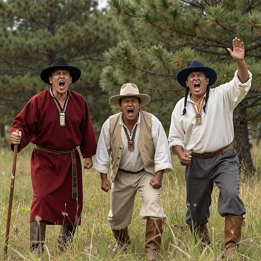 Intense Native American Warriors in Forest