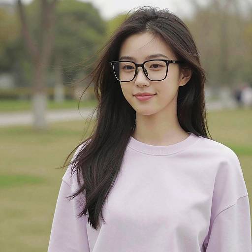 Serene Asian Girl with Glasses