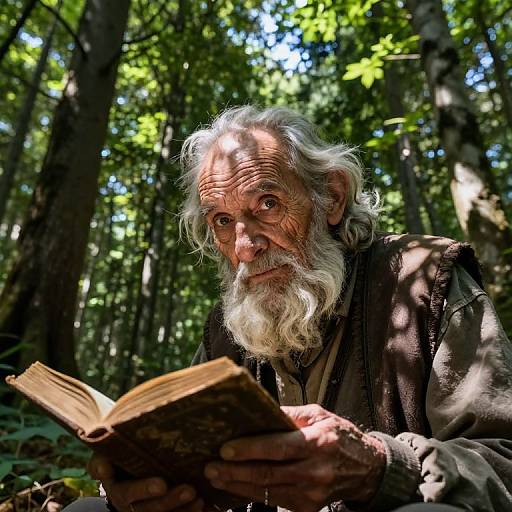 Elderly Hermit in Serene Forest Glade