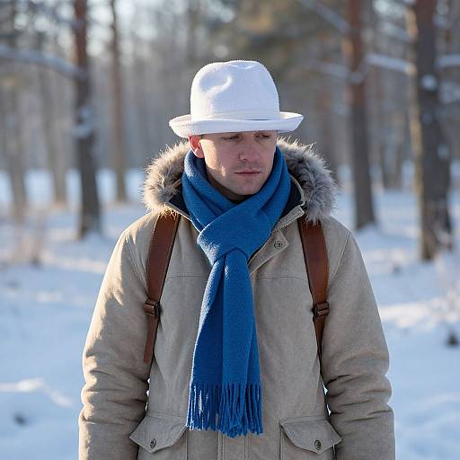 Man in Peaceful Winter Forest