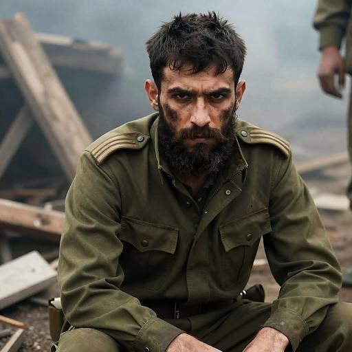 Intense Portrait of a War-Torn Soldier