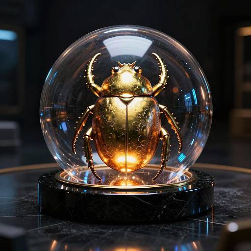 Glowing Brass Scarab Sculpture