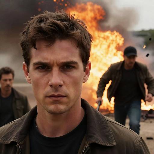 Intense Action Scene with Fire and Smoke