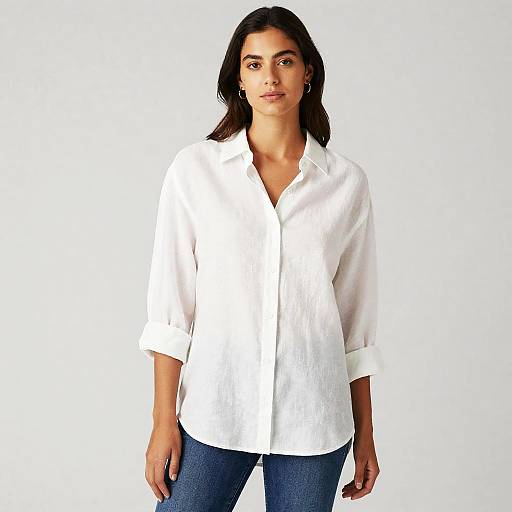 Woman in White Linen Shirt and Jeans