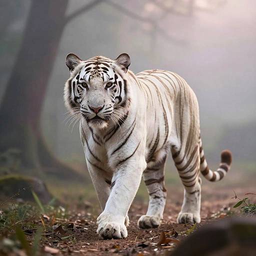 Majestic White Tiger in Misty Forest
