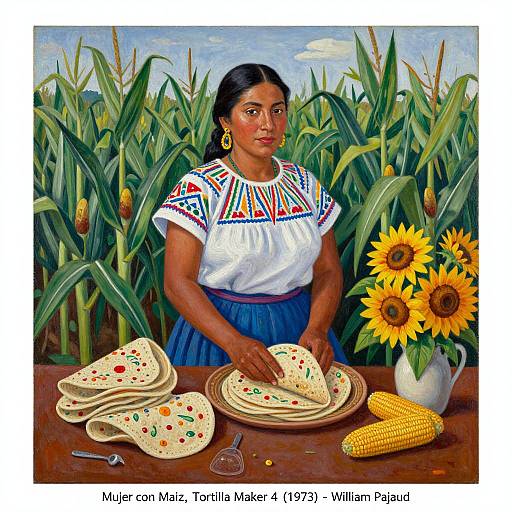 Vibrant Woman with Maize and Tortillas