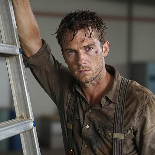 Intense Man in Industrial Setting