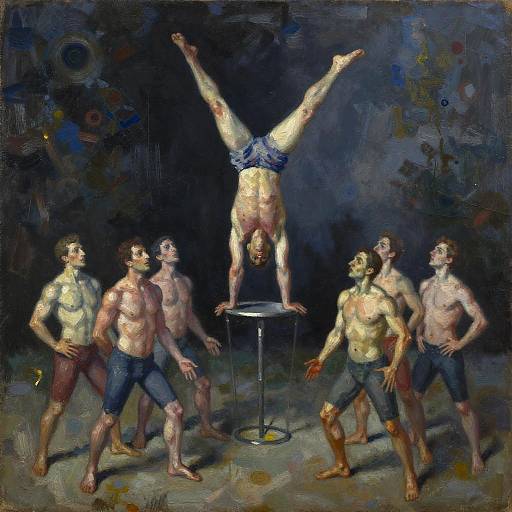 Surrealist Acrobat Troupe Oil Painting