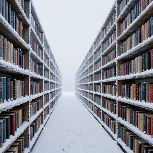 Surreal Snowy Endless Library Aisle