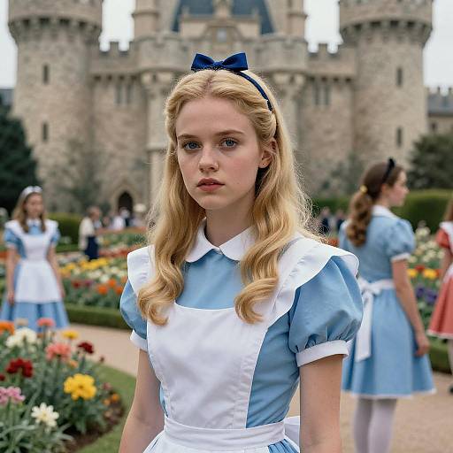 Young Woman in Blue Alice in Wonderland Dress