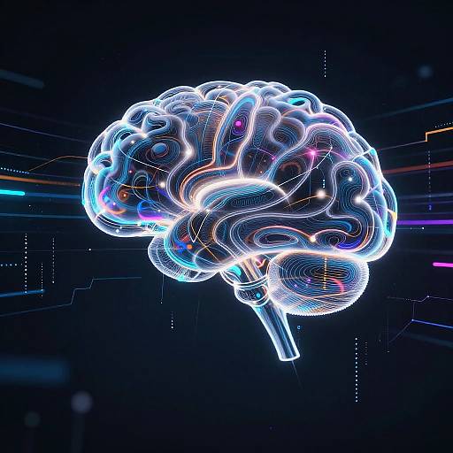 Glowing Cybernetic Brain Creating Art