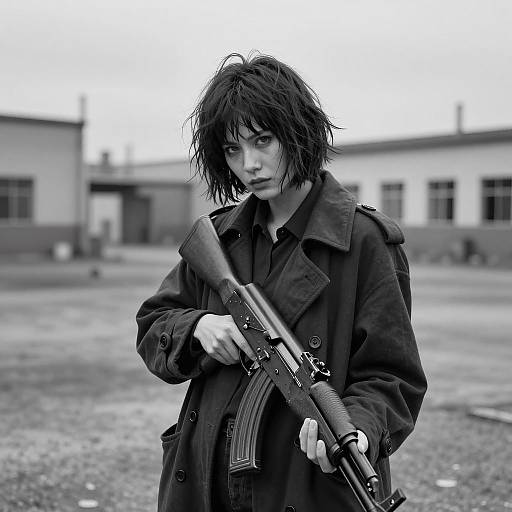 Moody Portrait of Woman with AK-47