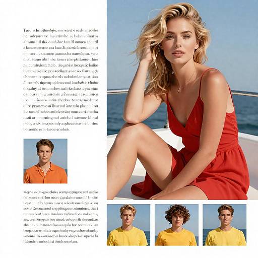 Blonde Woman in Red Dress Boat Collage