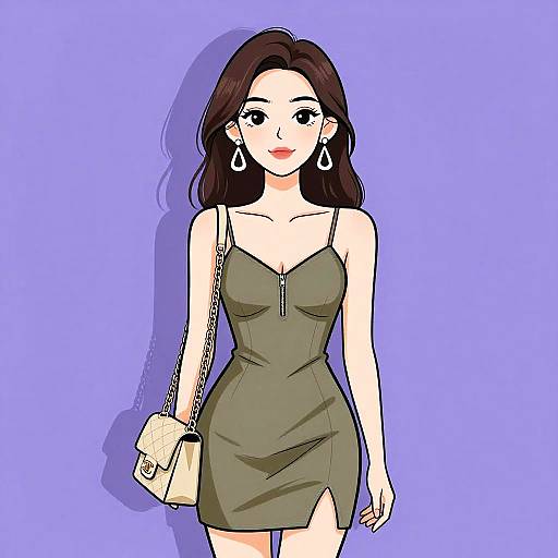 Chic Woman in Olive Green Dress