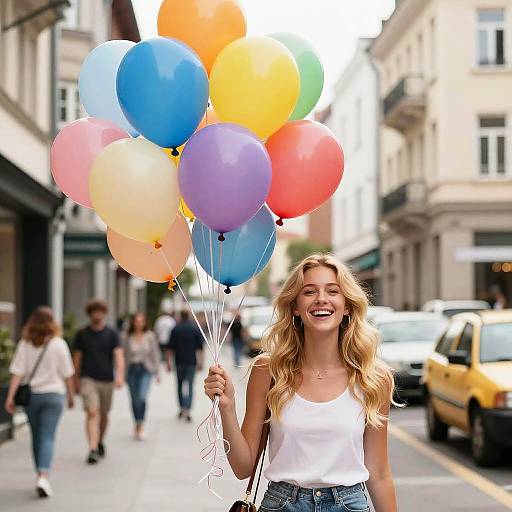 Blonde Tween with Colorful Balloons