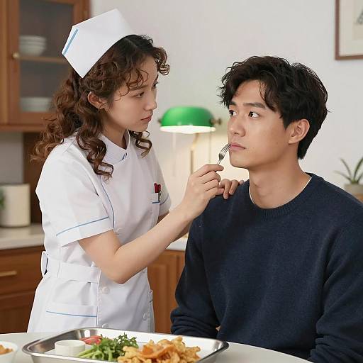 Serious Nurse and Patient Interaction Scene