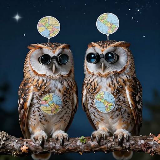 Owls Delivering Celestial Charts at Night