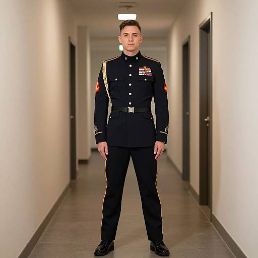 Man in Military Uniform Hallway