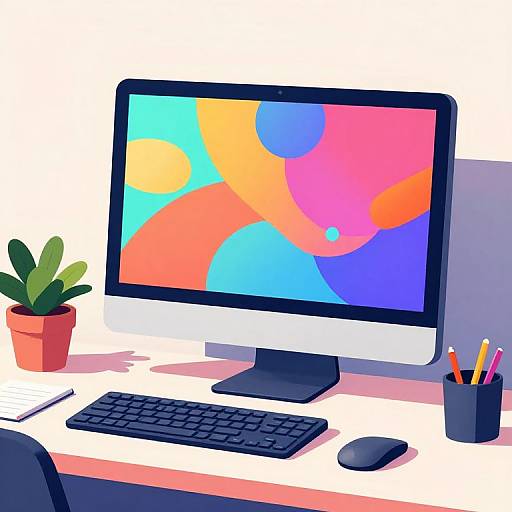 Surreal Colorful Computer Desk Illustration