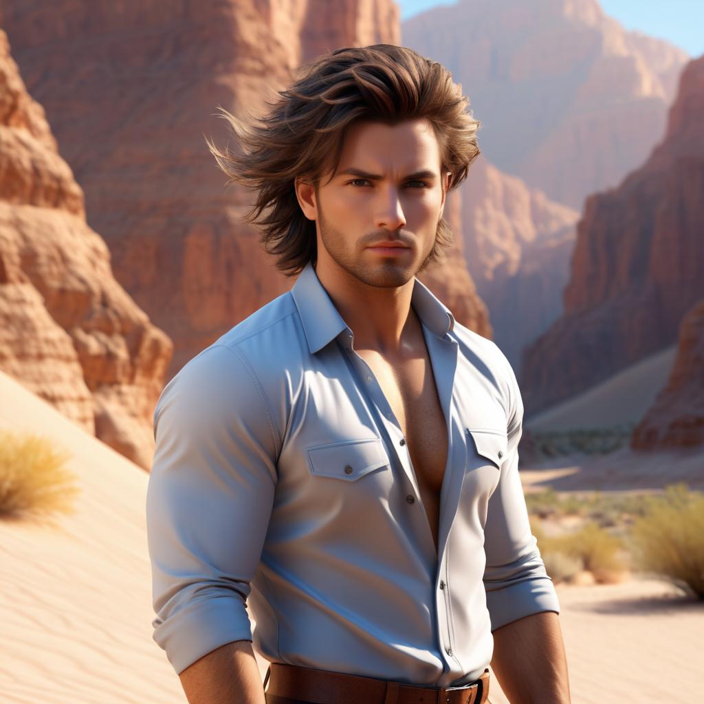 Hot Man Posing in Desert Canyon