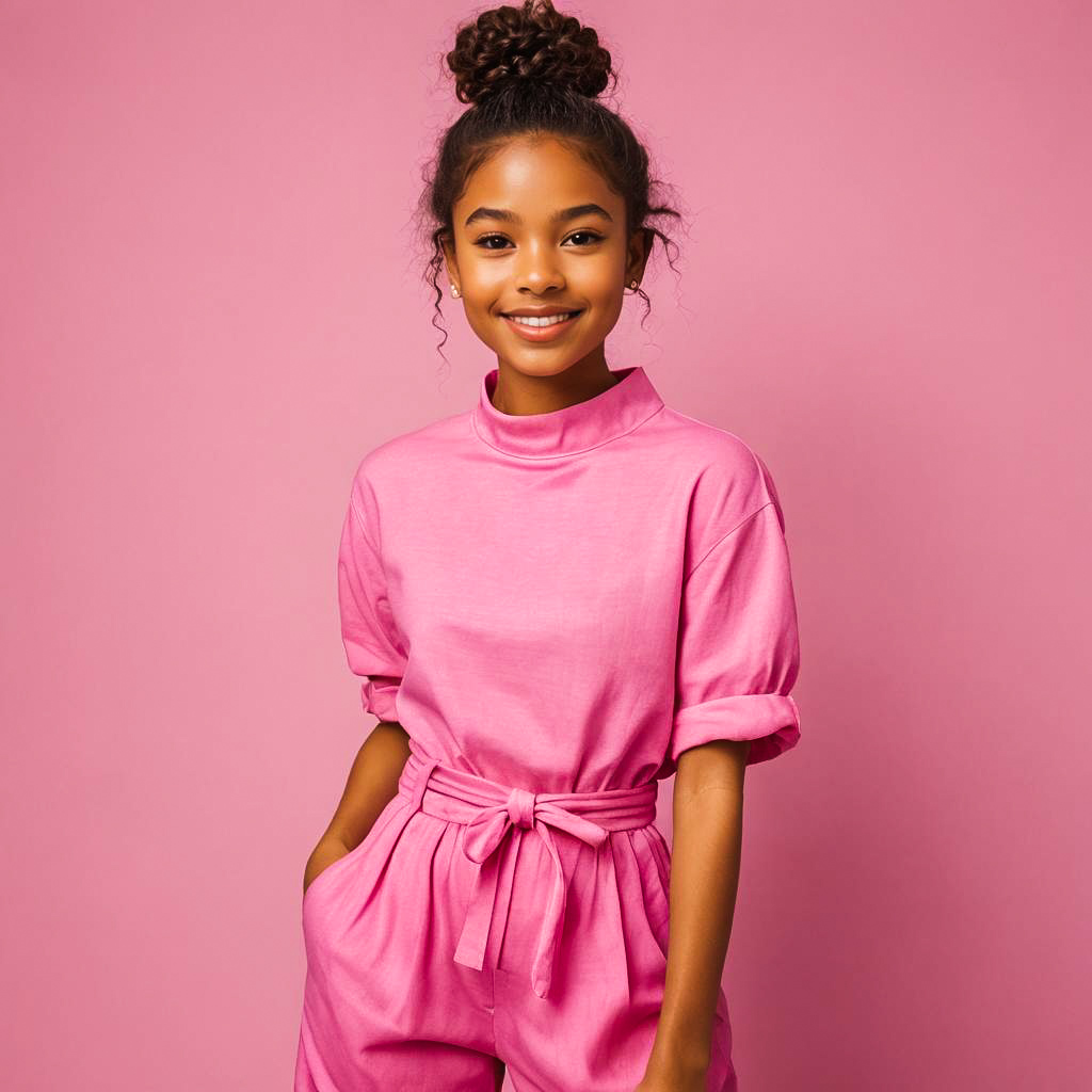 Playful Teen Girl in Barbie Pink Outfit